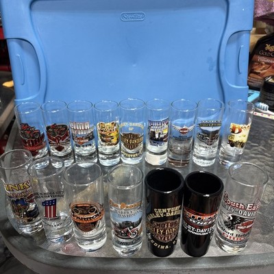(D)NEW Lot of 16 Harley Davidson Shot Glasses Dealership Shooters Ohio Mint VTG