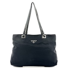 Borsa tote PRADA tessuto nylon pelle nera autentica
