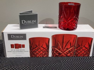 Dublin Collection Set Of 4 ''Old Fashioned'' Red Crystal Glasses New Open Box