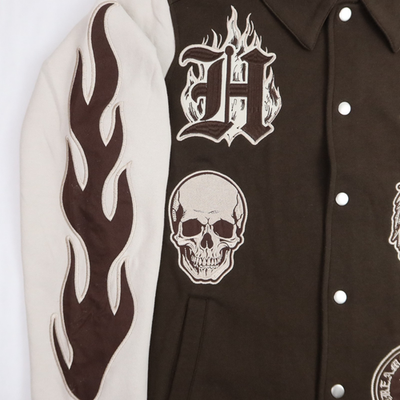 Gothic Varsity Jacket Medium Skull Cross Embroidered Y2K