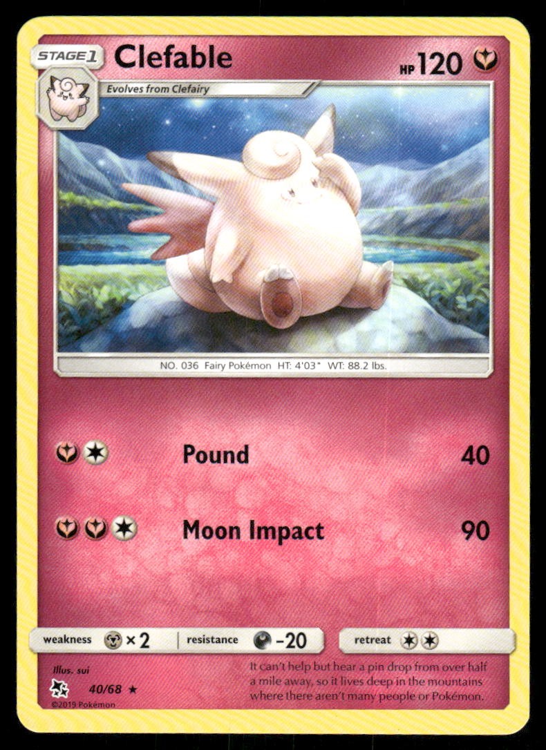 2019 Pokemon Clefable Rare Hidden Fates 40/68 NM