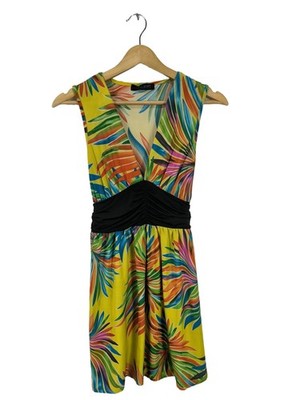 MUSE Sommerkleid Damen Kleid Gr. DE 34 blassgelb-hellorange-blau Casual-Look