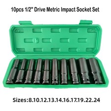 10pcs Metric Deep Impact Socket 12 Drive 10mm-24mm 6 Point Sockets Case Set 10pcs Metric Deep Impact Socket 12 Drive 10mm-24mm 6 Point Sockets Case Set