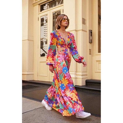 PatBO Aster Floral Cutout Maxi Dress Small Resort Vacation Beach Dress