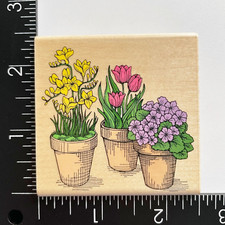 Hero Arts Blooming Flowerpots Tulips Violets Potted Plants F357 Rubber Stamp
