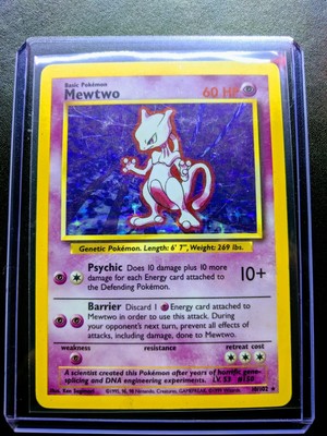 Original 1999 Pokemon Base Set Mewtwo 10/102 Holo Foil Rare TCG Vintage