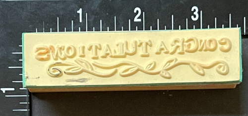Congratulations Greeting Word Phrase Vines Leaves Plant Detail Wood Rubber Stamp - Picture 2 of 2