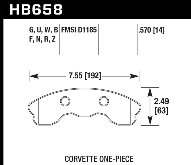 Hawk 06-13 Chevrolet Corvette Z06 DTC-60 Race Front Brake Pads (One Piece) Foto 2 de 3