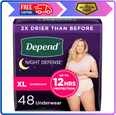 Depend Night Defense Incontinence Underwear for Women, XL, Overnight, 48 Count