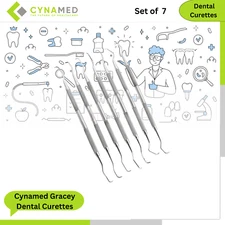 Cynamed Stainless Steel Gracey Dental Curettes & Scalers Double Ended Set of 7
