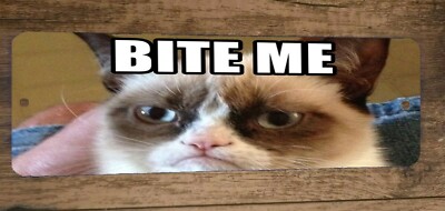 4x12 BITE ME Grumpy Cat Banner Marquee Metal Wall Sign