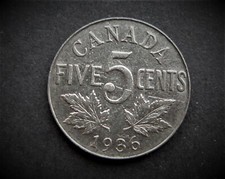 CANADA 5 CENTS 1936  / SNIFF'S  ANCIENT COINS T-2