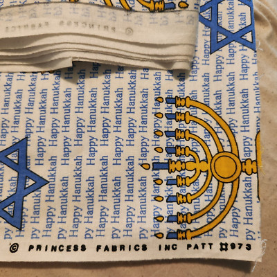 Princess Fabrics Happy Hanukkah Yellow Menorah & Star of David Fabric 3 Yd x 44''