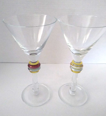 Martini Cosmo Glasses Set of 2 Multi Color Stems 9'' Tall 8oz. Capacity Barware 
