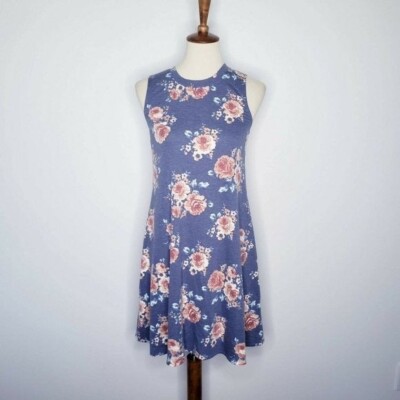 BCX NWT Blue  with Pink Roses Floral Shift Dress M Pullover