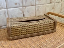 Vintage Wicker Rattan Tissue Box Cover Holder 3” High