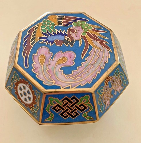 VINTAGE CHINESE CHINA CLOISONNE ENAMEL COOPER TRINKET SNUFF PILL BOX HAND MADE - 第 1/7 張圖片