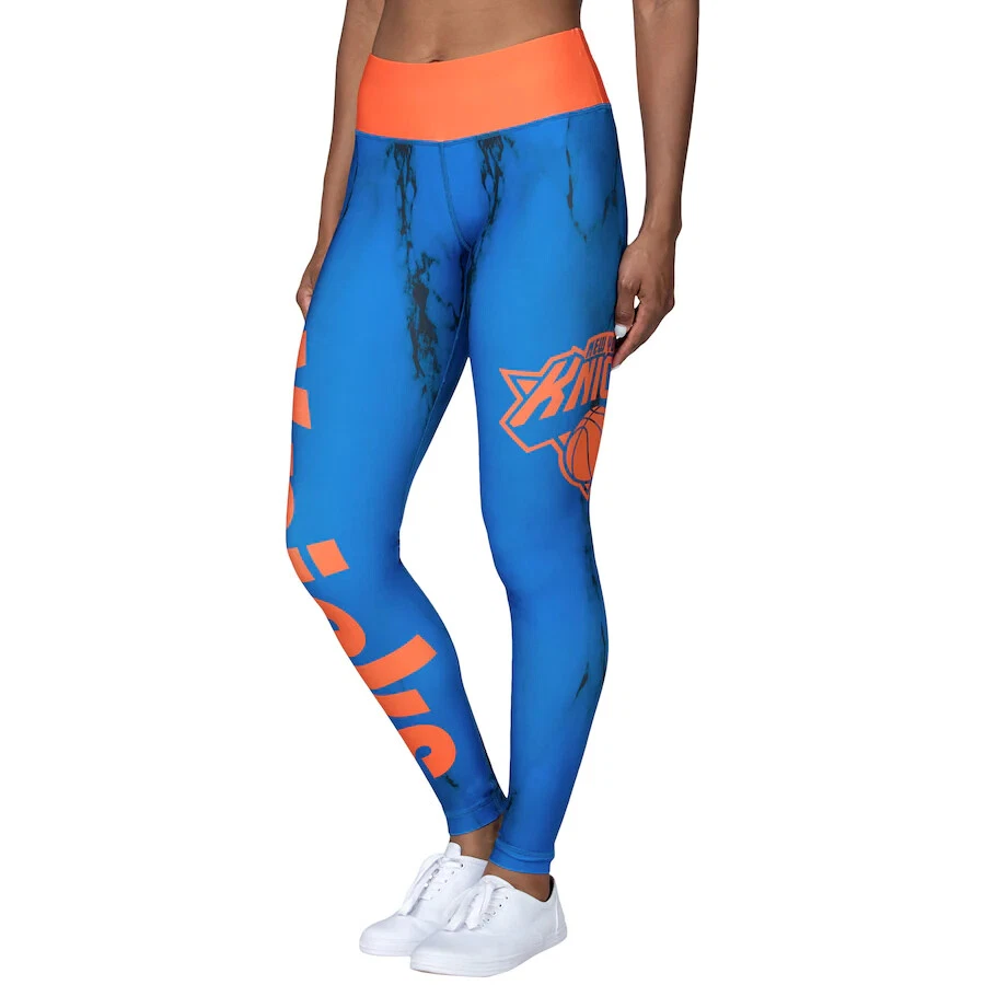 Women's New York Knicks Blue Marble Wordmark Leggings [B50]