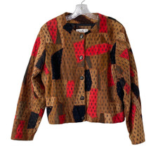 Vintage Papillon Patchwork Genuine Leather Crop Jacket Coat Size Large Boho Art