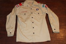 Boy Scouts of America BSA Men's Adult Shirt Small Tan Sewn Patches Long Sleeve