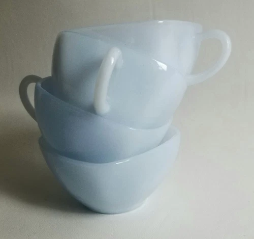 4 Fire King Delphite Blue Azurite CHARM Square Coffee Tea Cups Vintage