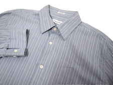 Calvin Klein Mens Shirt L Grey Striped Button Long Sleeve 100 Cotton