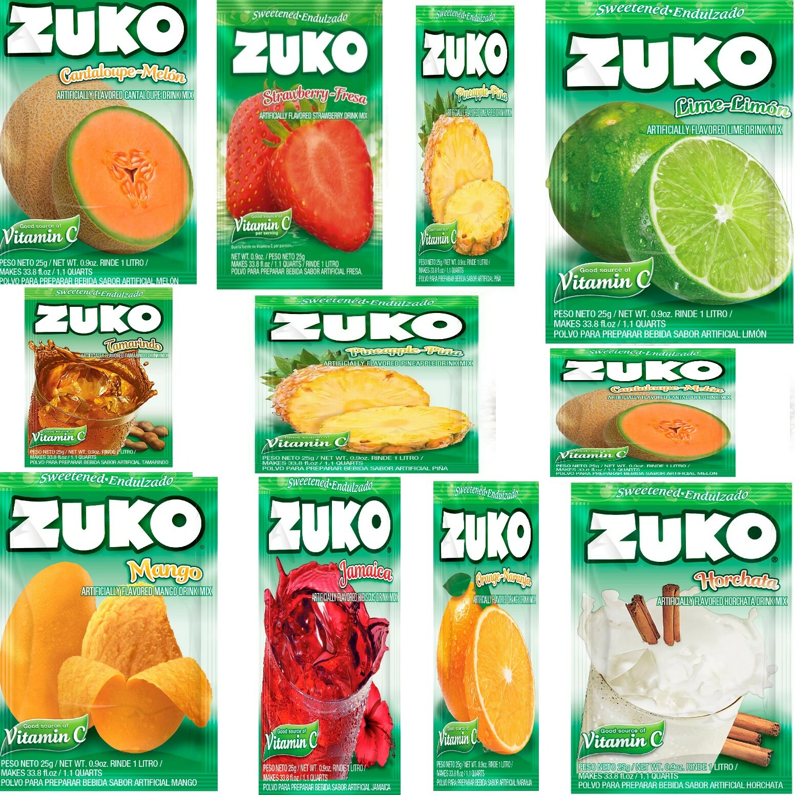ZUKO Many Flavors Fruit Drink Mix No Sugar Needed 0.9 oz./each Vitamin