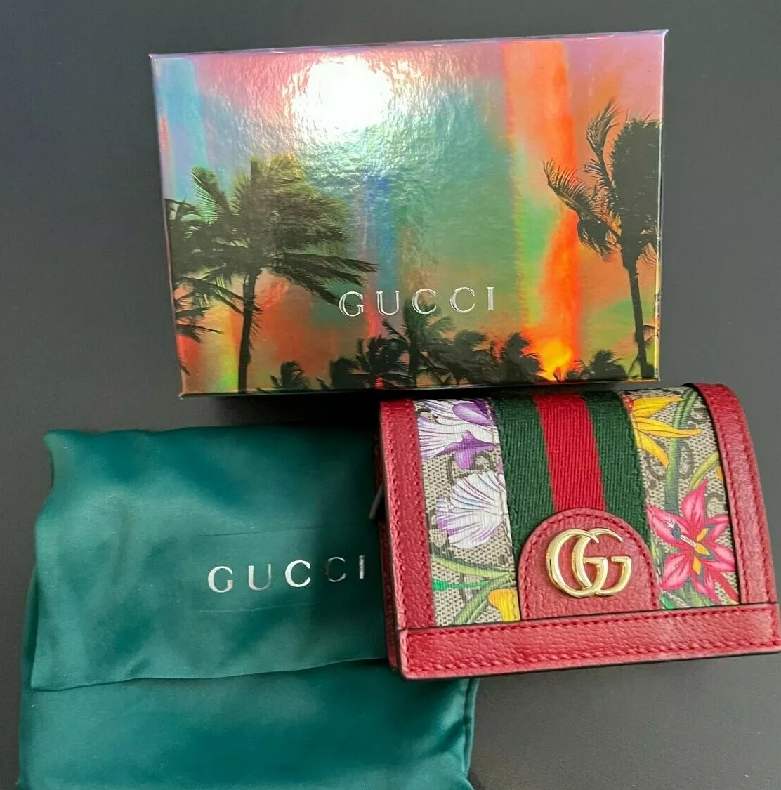 NEW Gucci GG Ophidia Red Supreme Coated Canvas Floral Bifold Wallet 523155