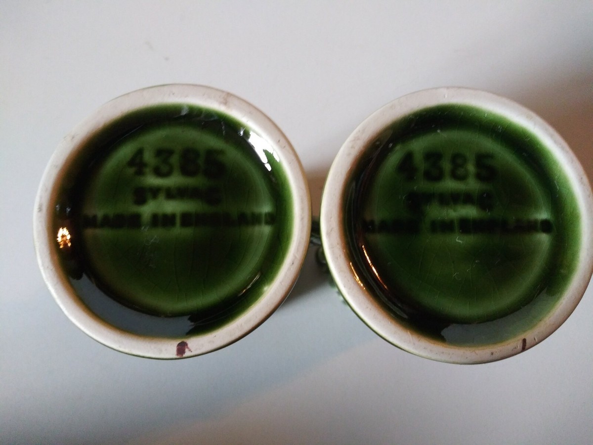 Vintage SylvaC England Green Swan Cattails Pottery (2)Vases