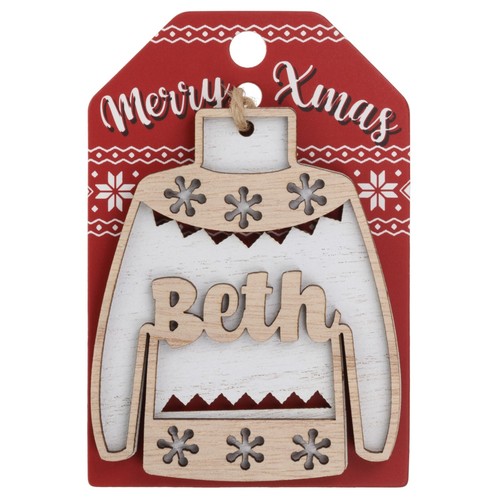 Christmas Jumper Wooden Tree Decoration Personalised Bauble Xmas Red Green White - Picture 47 of 199