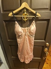 Auden Blush Pink Slip Dress W Black Floral Lace Lingerie, Size Large