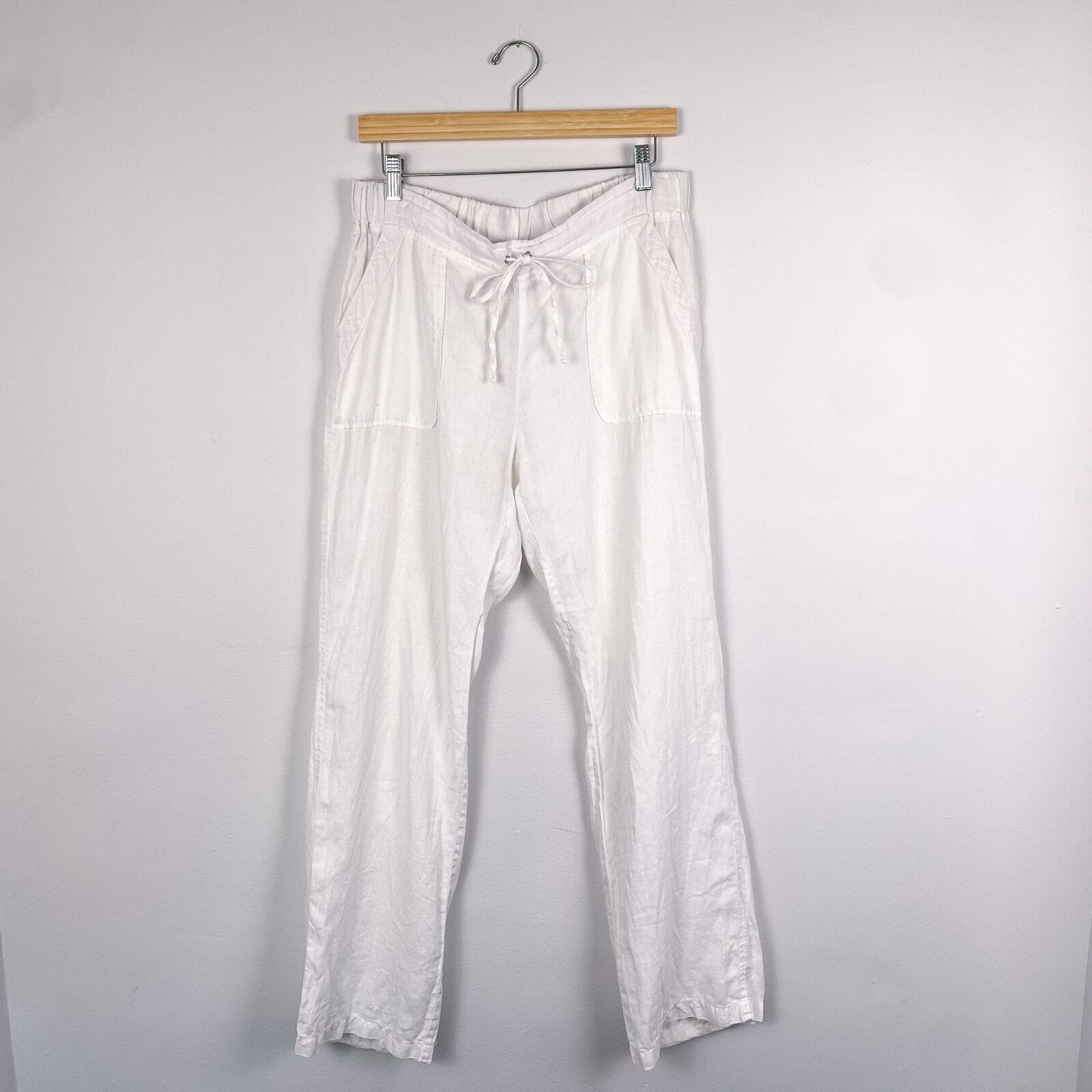 Pure Amici 100% Linen Drawstring Pants in White Medium
