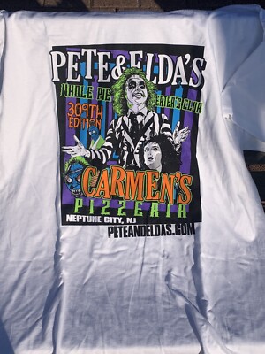 2024 PETE ELDA'S CARMEN'S PIZZA SHIRT XL BEETLEJUICE OCTOBER