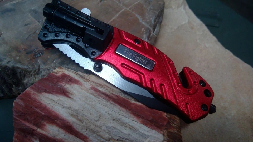 Тактический пожарный нож Tac-Force с красным вспомогательным лезвием светодиодный аварийный - Изображение 4 из 4