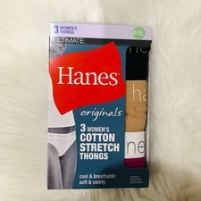 Hanes Originals Ultimate Cotton Stretch Women  s Thong Underwear 3-Pack 8/XL NEW