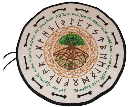Runensteine aus echt Horn Lederbeutel Yggdrasil bestickt Lebensbaum Runenbeutel - Bild 3 von 5