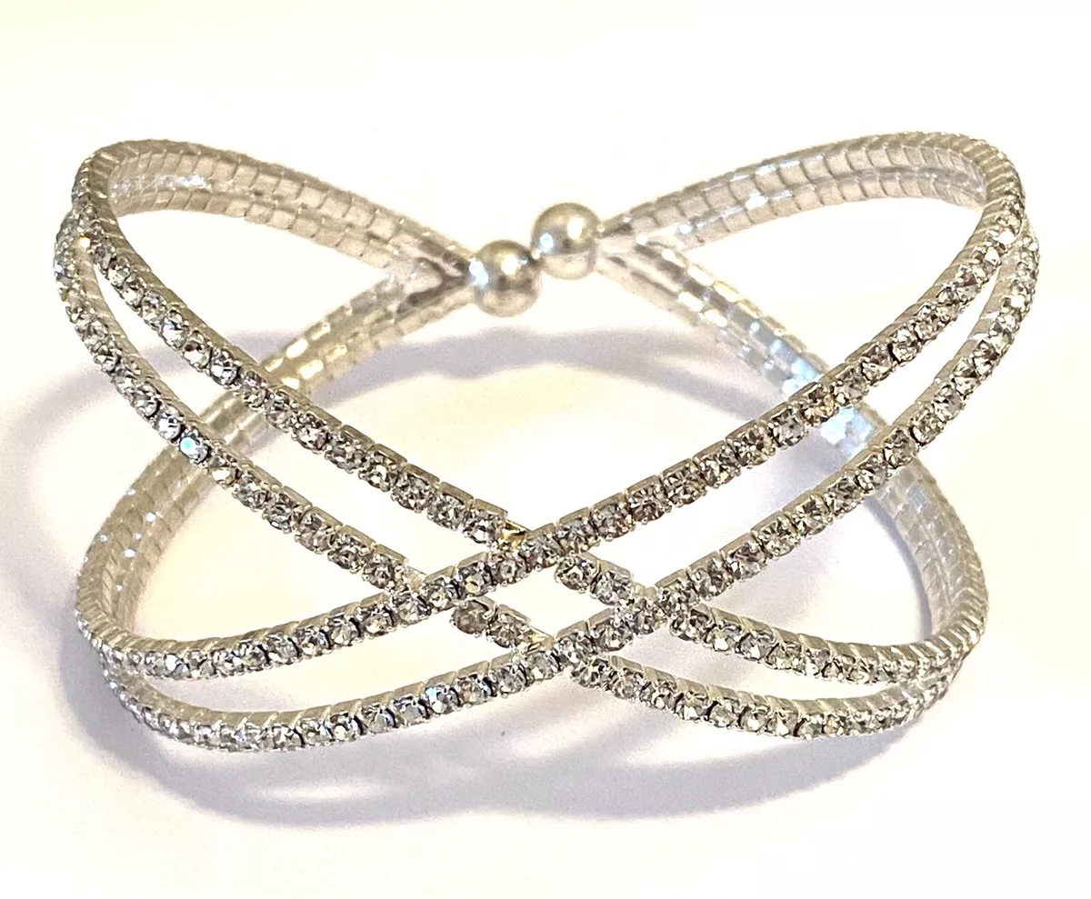 Crystal Ave Brand Rhinestone Crystal Criss Cross Bangle Bracelet New W Tags