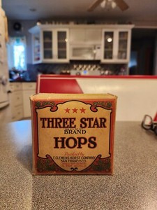 1920/30s THREE STAR BRAND HOPS BOX E. CLEMENS HORST CO. SAN FRANCISCO UNOPENED 