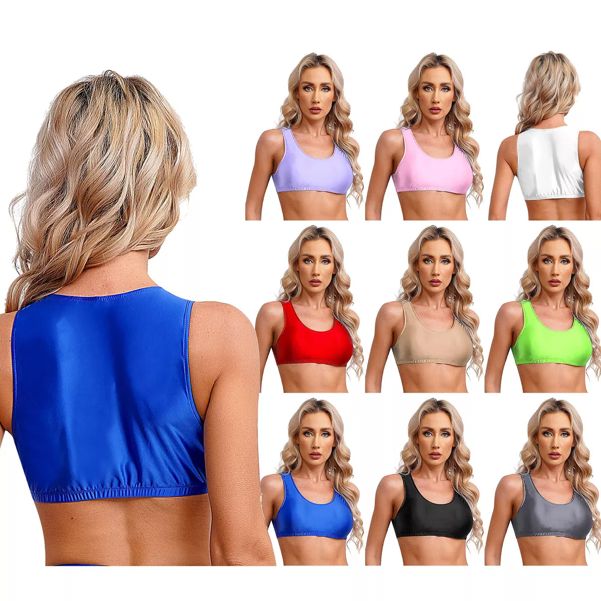 Womens Bras Shiny Sportswear Workout Crop Tops Shirts Compression