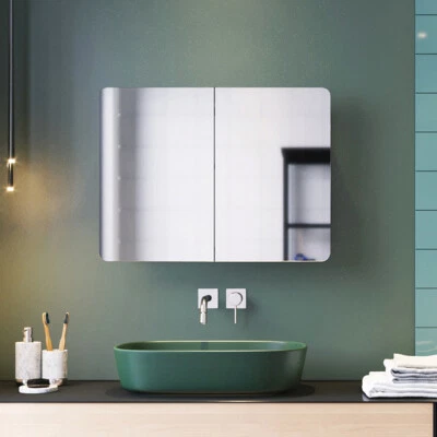 800mm Bathroom Mirror Cabinet Modern 2 Door Storage Wall Hung Cupboard