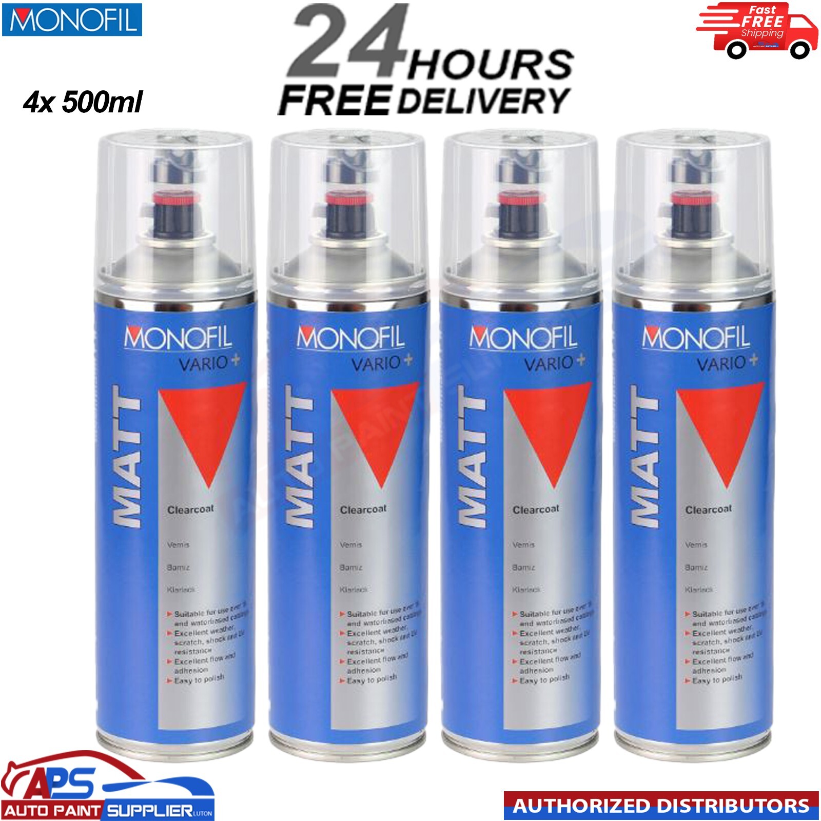 4x MONOFIL VARIO+ MATT CLEARCOAT FINISH LACQUER SPRAY CLEAR Aerosol 500ml