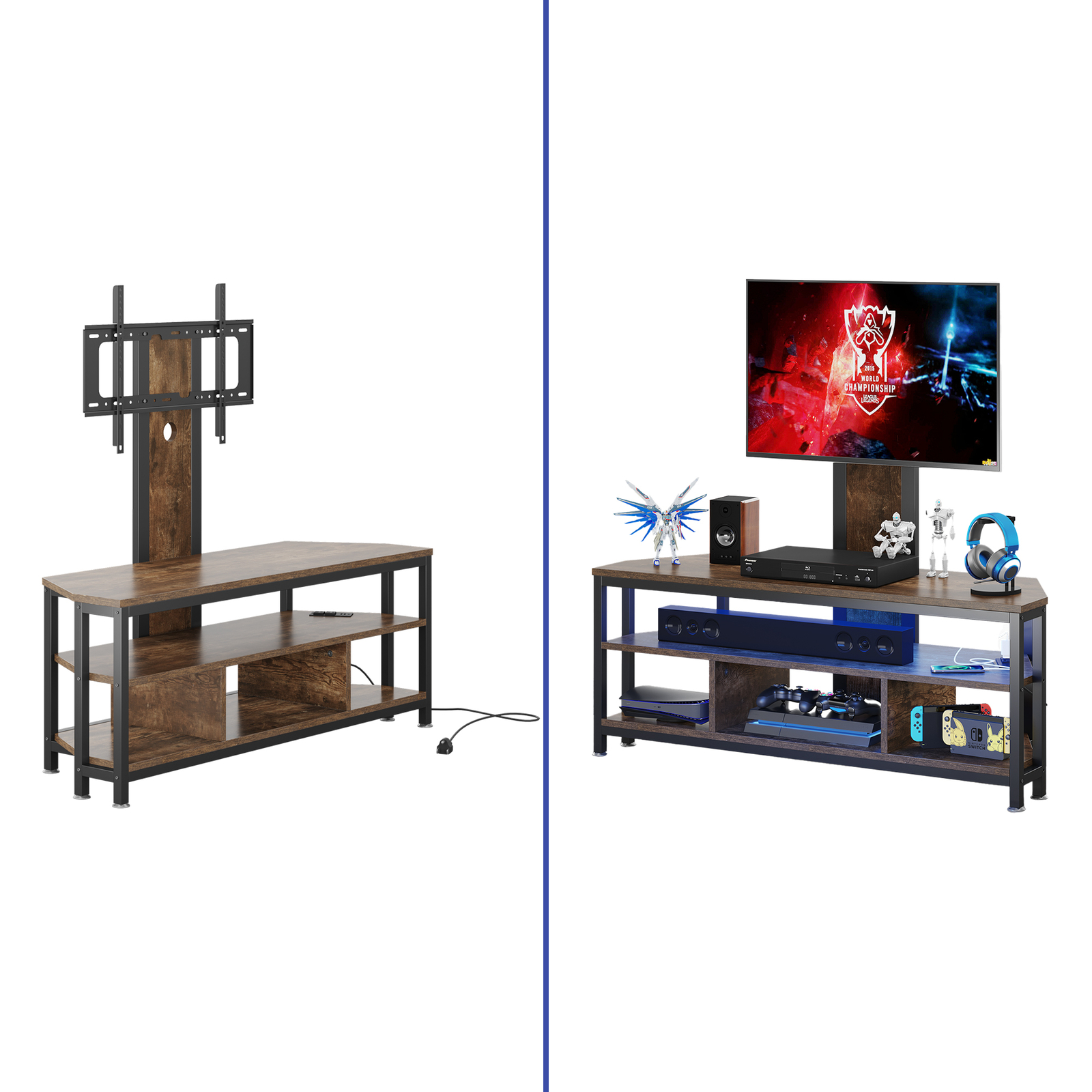 LED TV Stand With Mount & Power Outlets for 70 Inch Rustic Entertainment Center