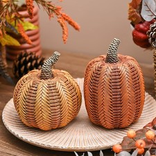 Thanksgiving Fall Decoration for Home Pumpkin Decor, 2pcs Resin Statue Artifi...