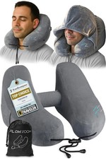 Inflatable Neck Pillow for Traveling on Plane - H-Shape Hooded Travel Pillow ...