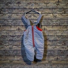 Vintage Sears Infant Snow Bib Overalls 12M Blue With Red Lining Nylon Shell Insu