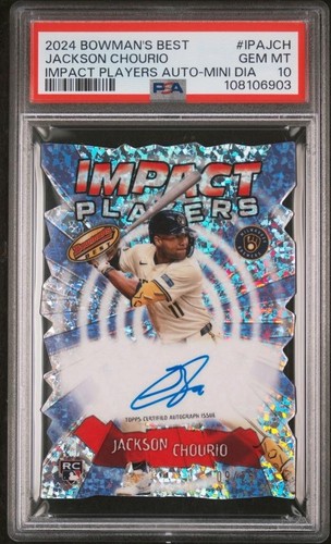 JACKSON CHOURIO 2024 BOWMAN'S BEST Impact Players MINI DIAMOND AUTO 09/25 PSA 10