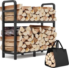 2-Tier Large Firewood Rack Outdoor Indoor with Log Carrier Bag, 30" Stable Log H