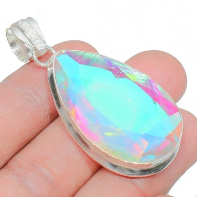 White Mystic Topaz Gemstone Handmade 925 Sterling Silver Jewelry Pendant Gift