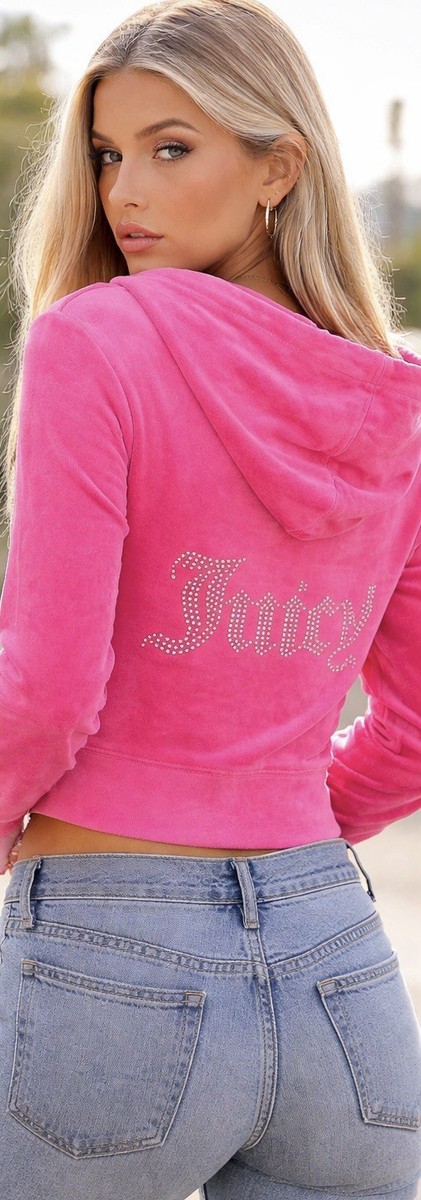Juicy Couture Vintage Pink Velour Zip Y2K Rhinestone Logo Hoodie