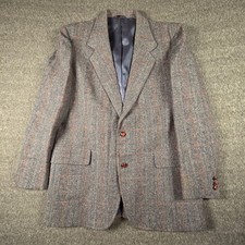 Pendleton Tweed Blazer Mens 44 Long Grey Herringbone Windowpane Sport Coat USA